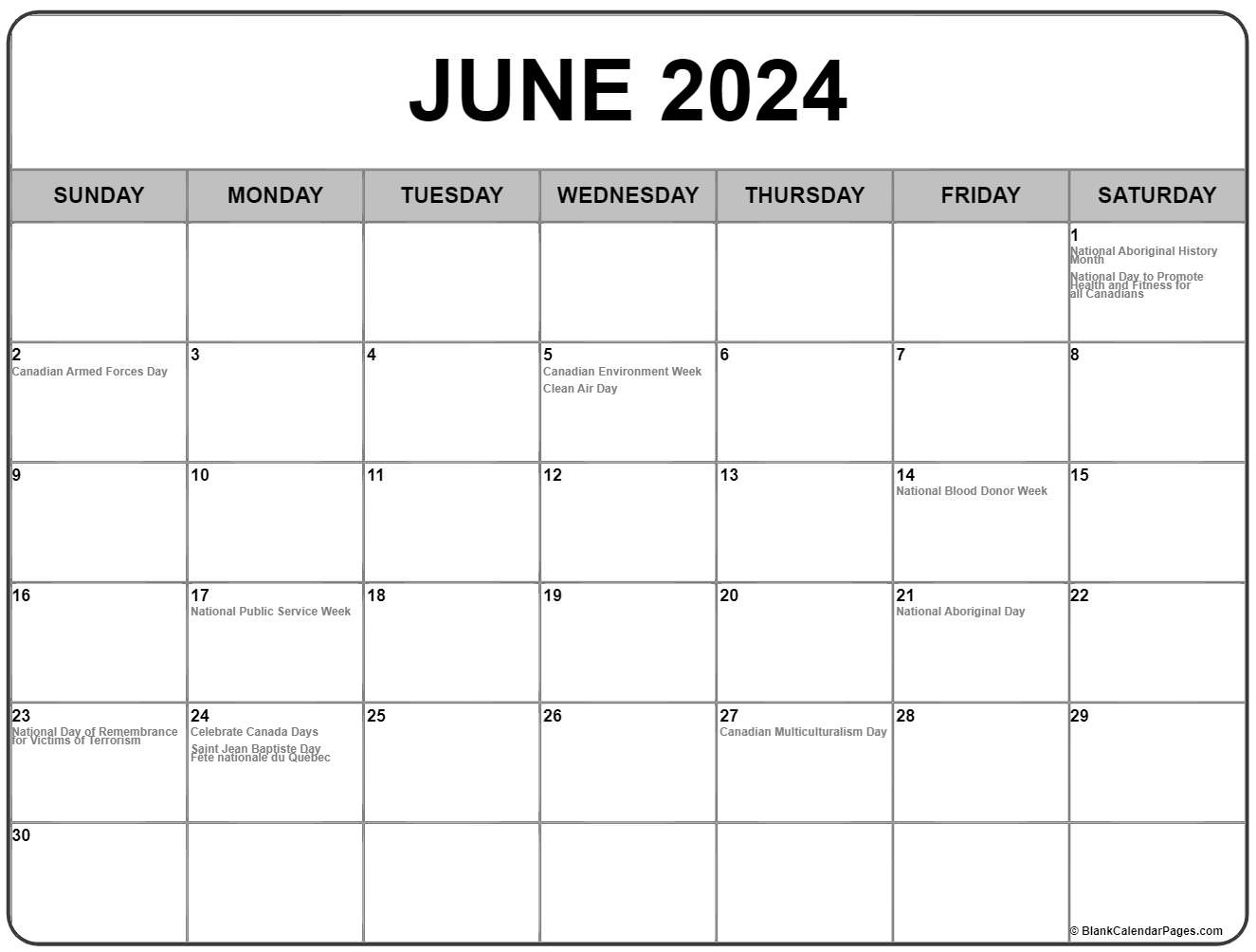 June 2024 With Holidays Calendar | Calendar 2024