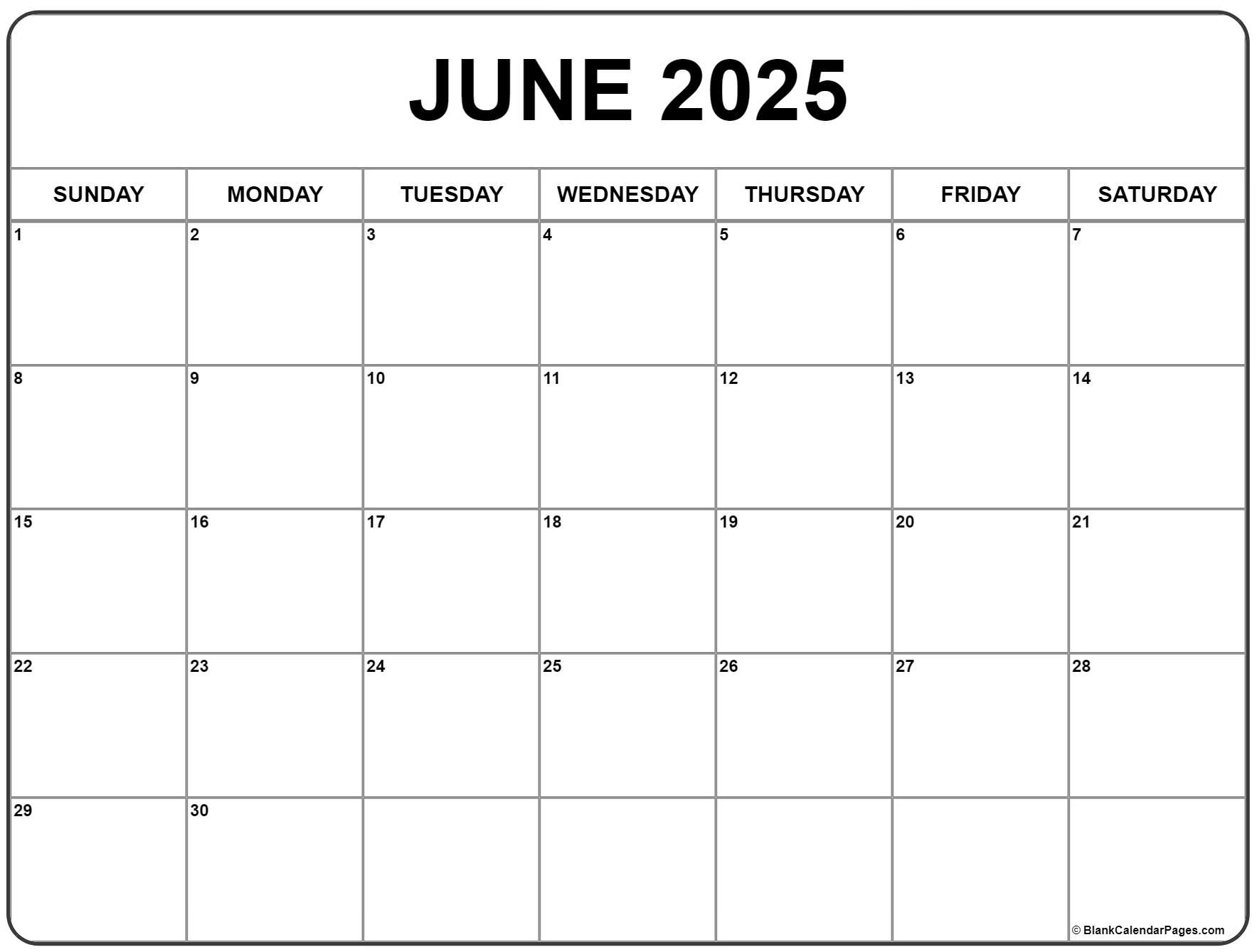 June 2025 Calendar | Free Printable Calendar | Calendar 2024