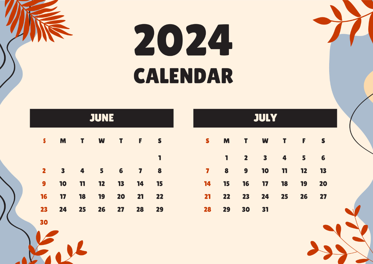 June July 2024 Calendar Template - Edit Online &amp;amp; Download Example | Calendar 2024 June And July