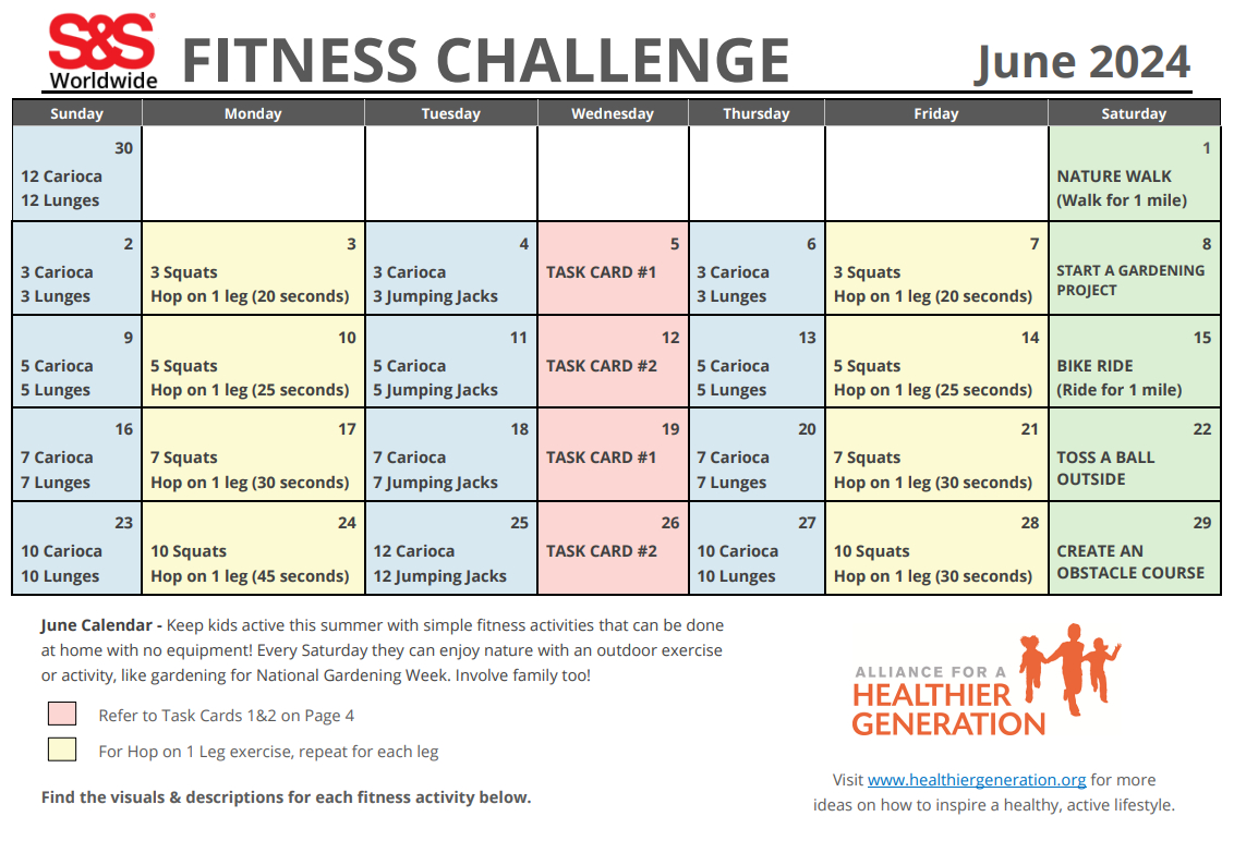 June Printable Fitness Challenge Calendar - S&amp;amp;S Blog | June Activity Calendar For Seniors 2024