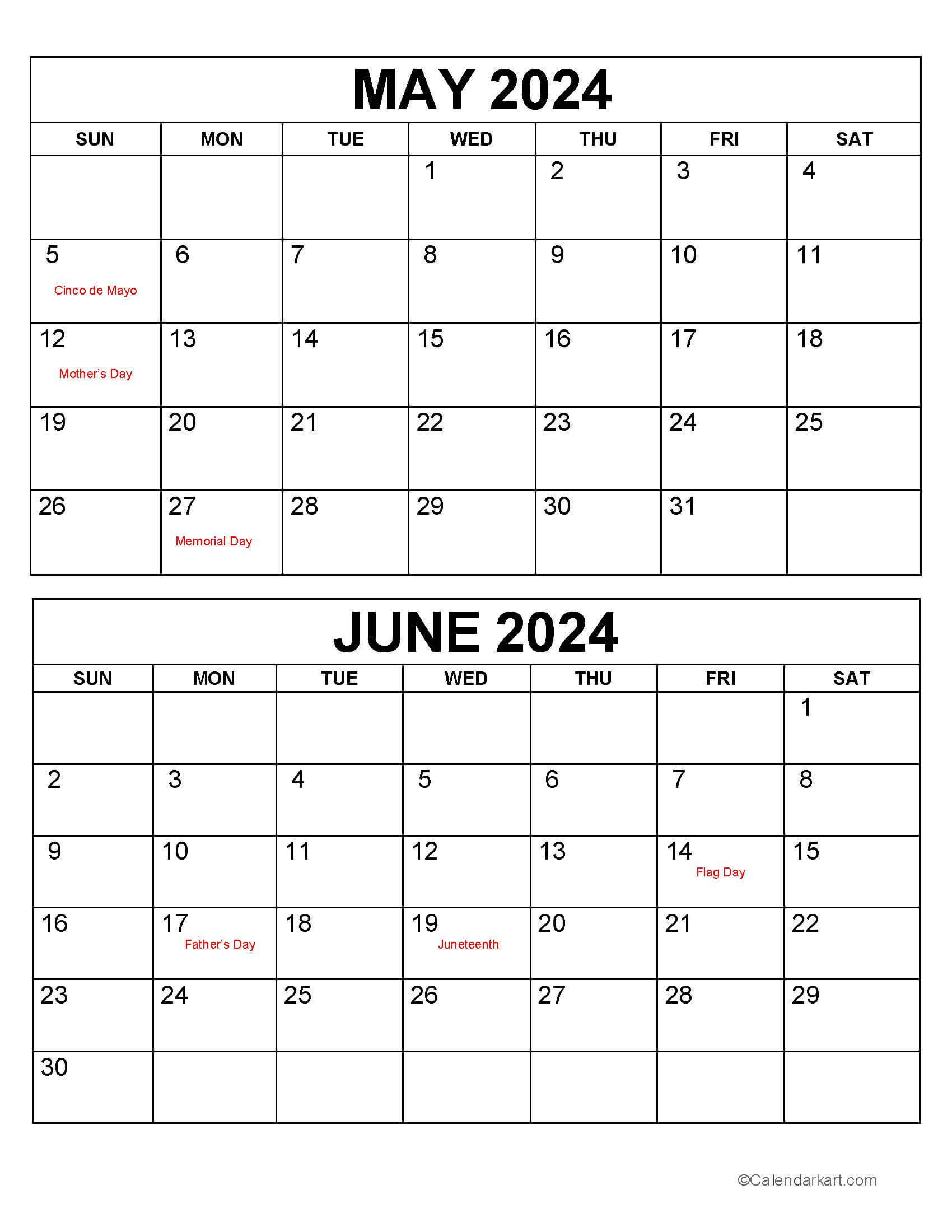 May June 2024 Calendars (3Rd Bi-Monthly) - Calendarkart | Blank Calendar May and June 2024