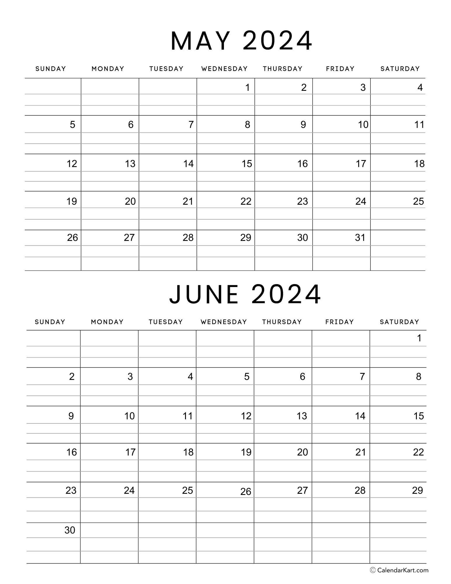 May June 2024 Calendars (3Rd Bi-Monthly) - Calendarkart | May And June 2024 Calendar Printable