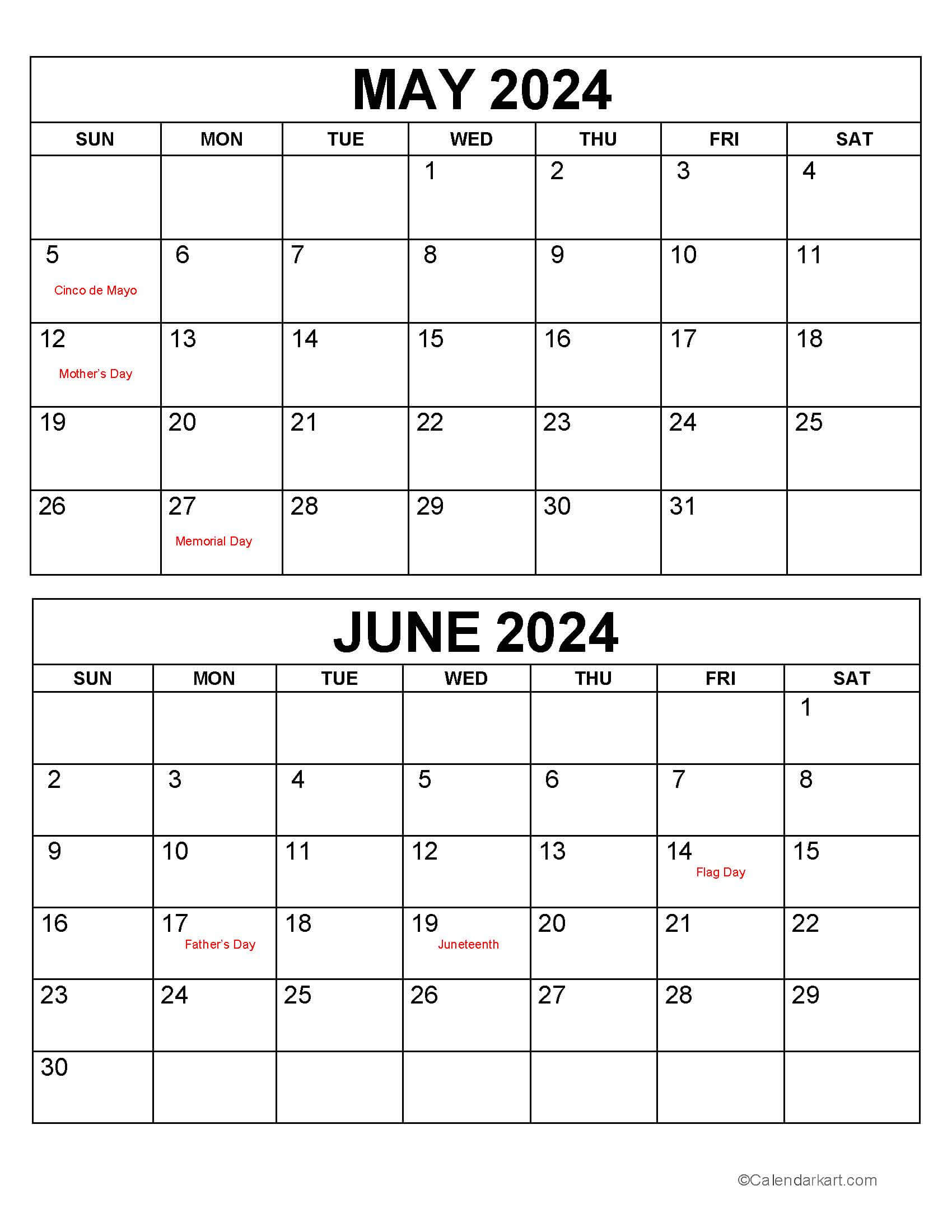 May June 2024 Calendars (3Rd Bi-Monthly) - Calendarkart | May June 2024 Calendar With Holidays