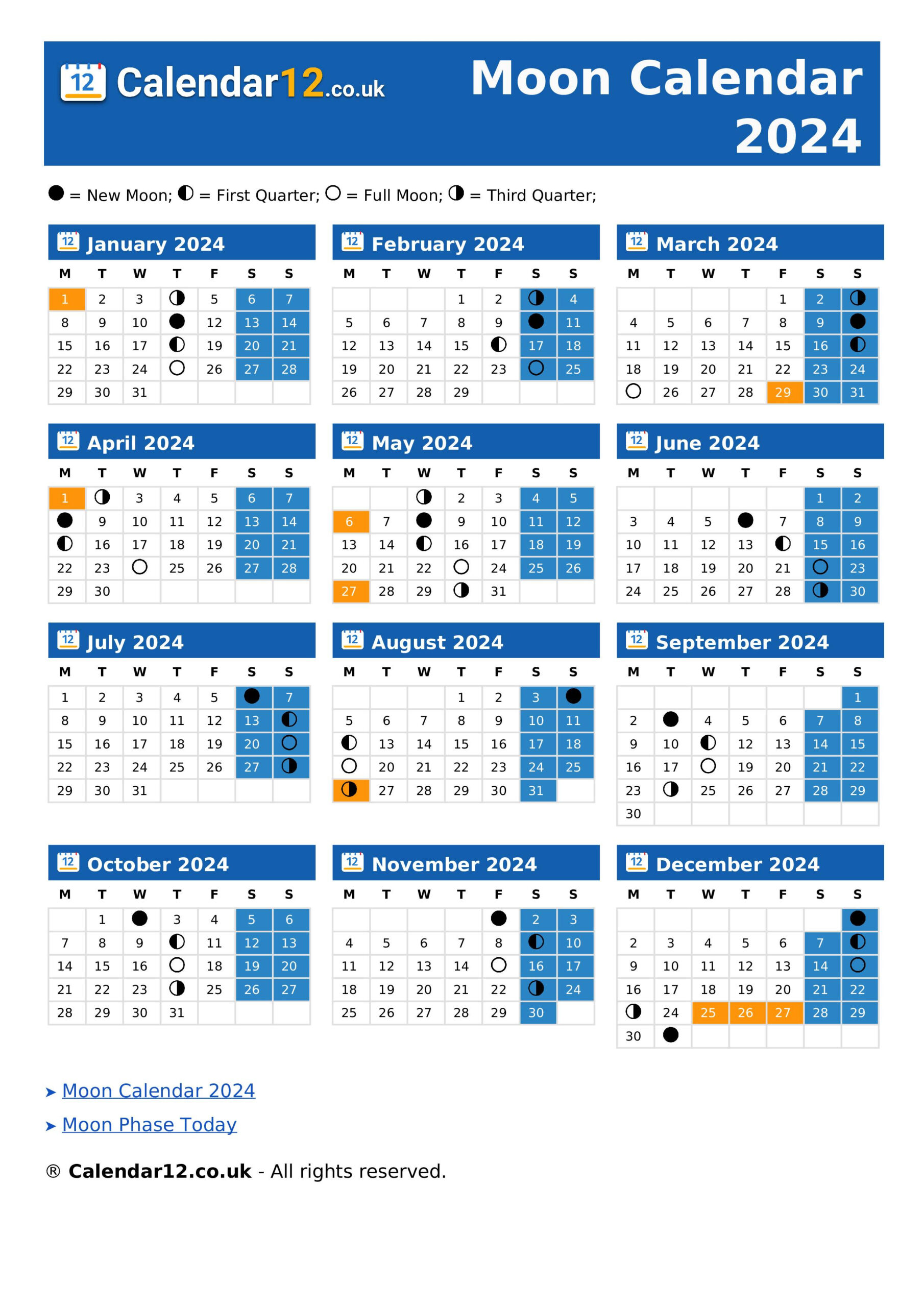 Moon Calendar June 2024 ⬅️ — Calendar12.Co.uk | Full Moon Calendar June 2024