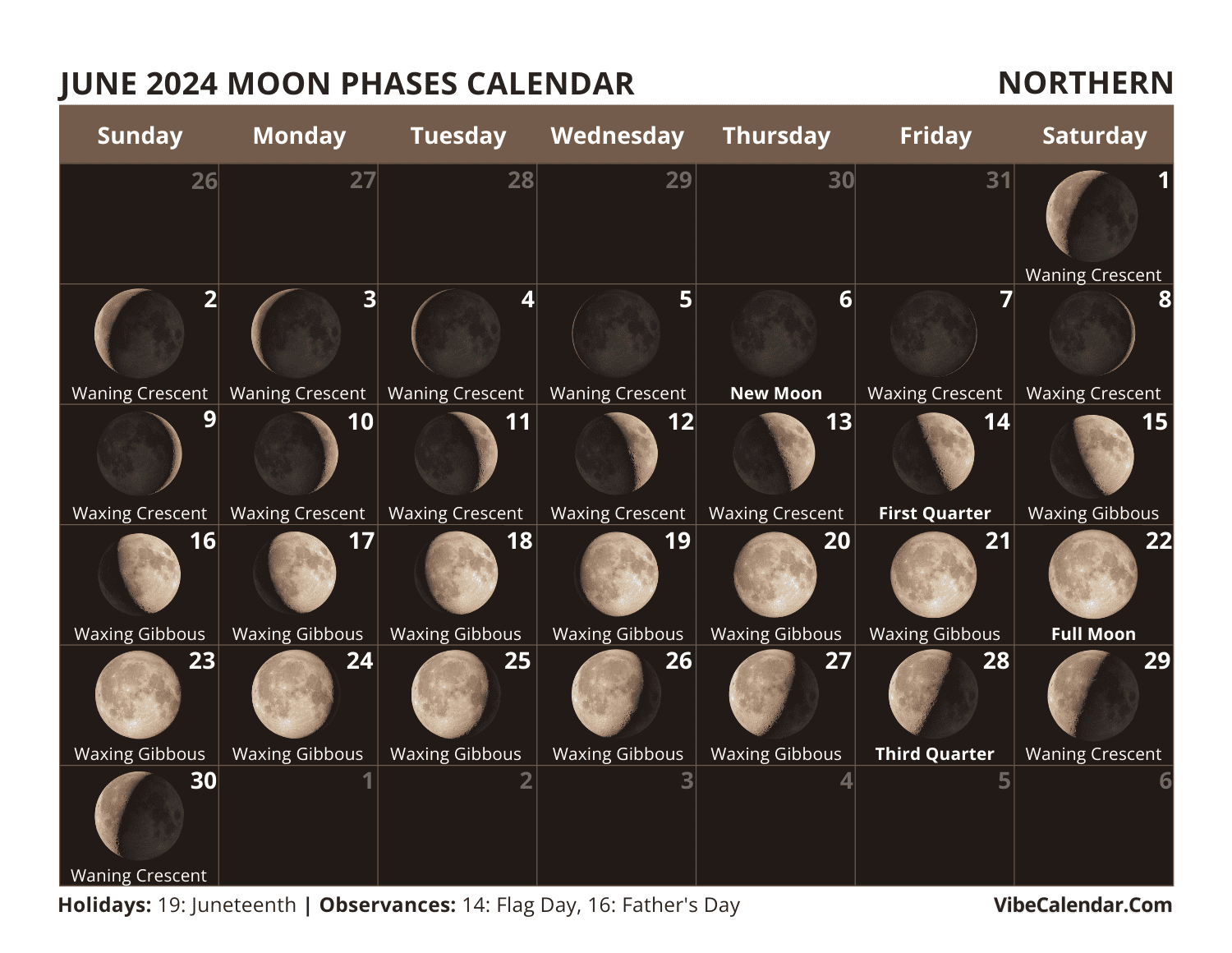 Moon Phases Calendar June 2024 | Calendar 2024 | Printable Calendar 2024