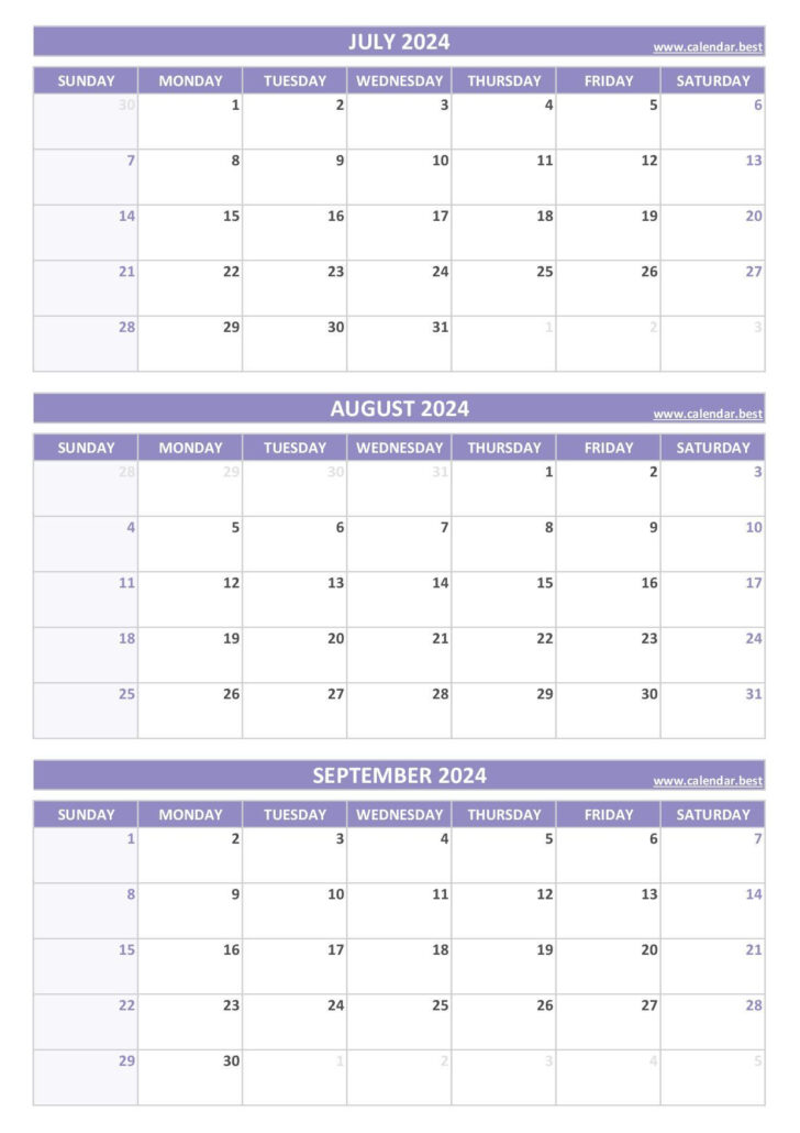 3 Month Calendar June July August 2024 | Calendar 2024