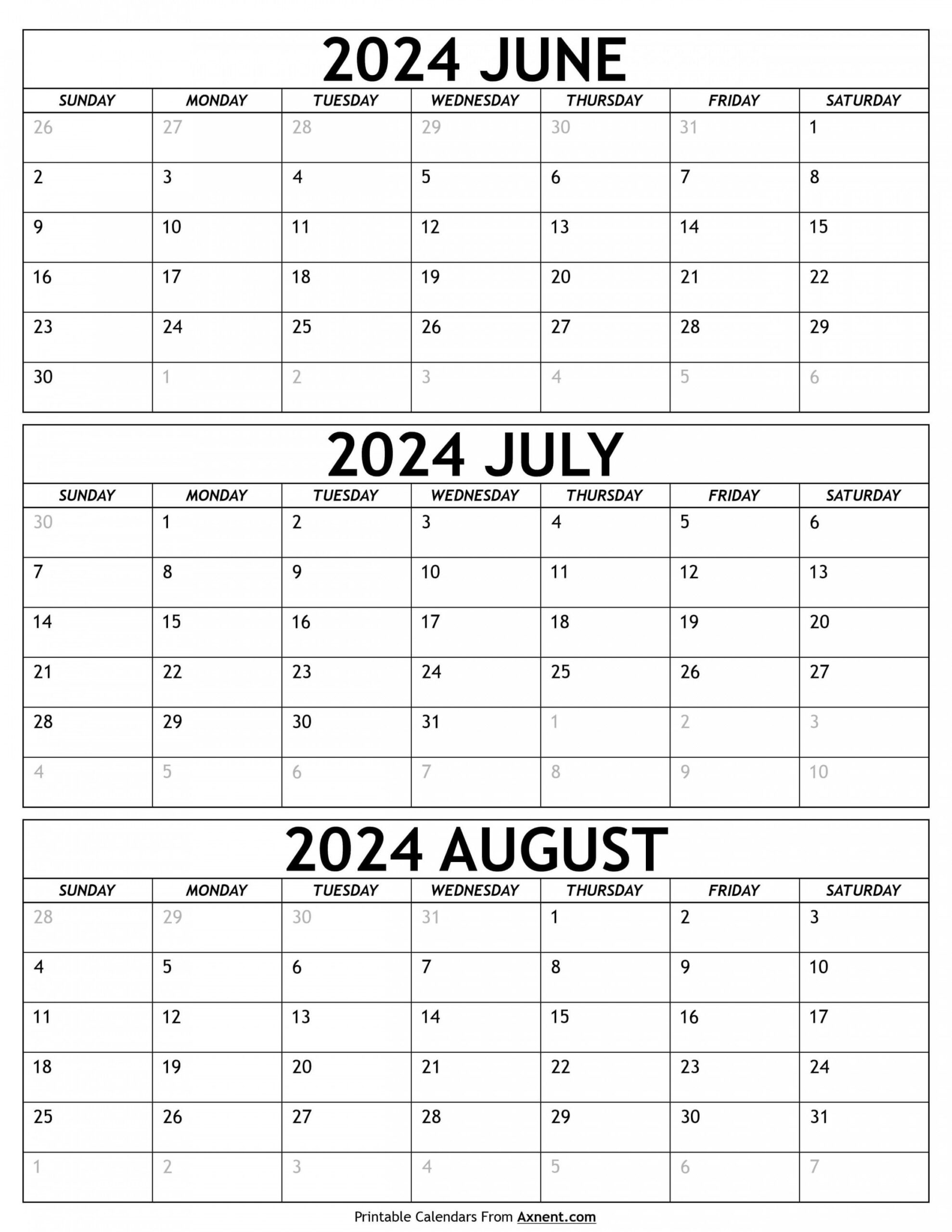 Printable Calendar June July August 2024 In 2024 | June Calendar | 2024 June July August Calendar