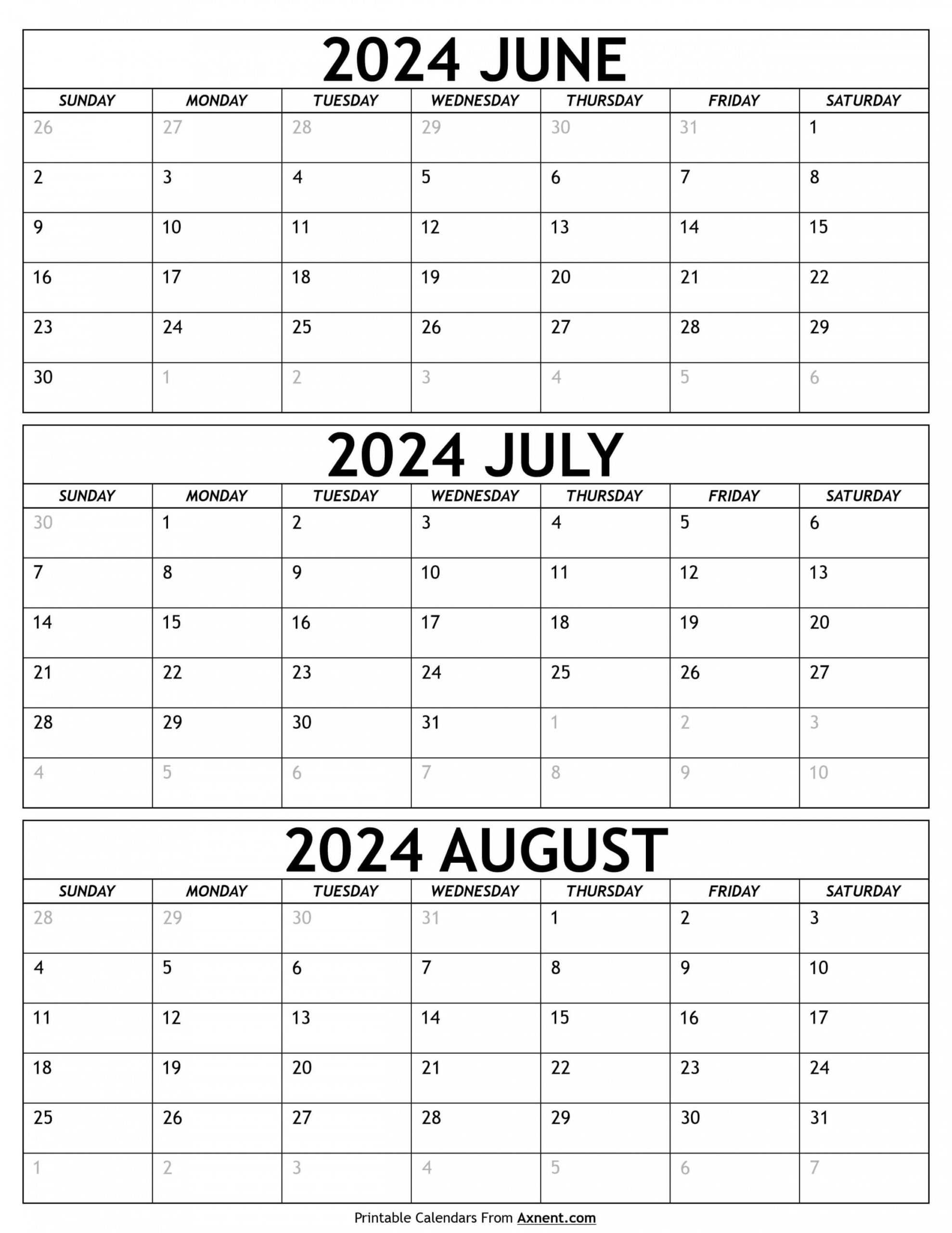 Printable Calendar June July August 2024 In 2024 | June Calendar | Blank June and July 2024 Calendar