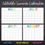 Printable Editable Summer Calendar June, July, August Calendar | June 2023  | July 2023 | August 2023 | Summer Planner | June And July 2024 Editable Calendar