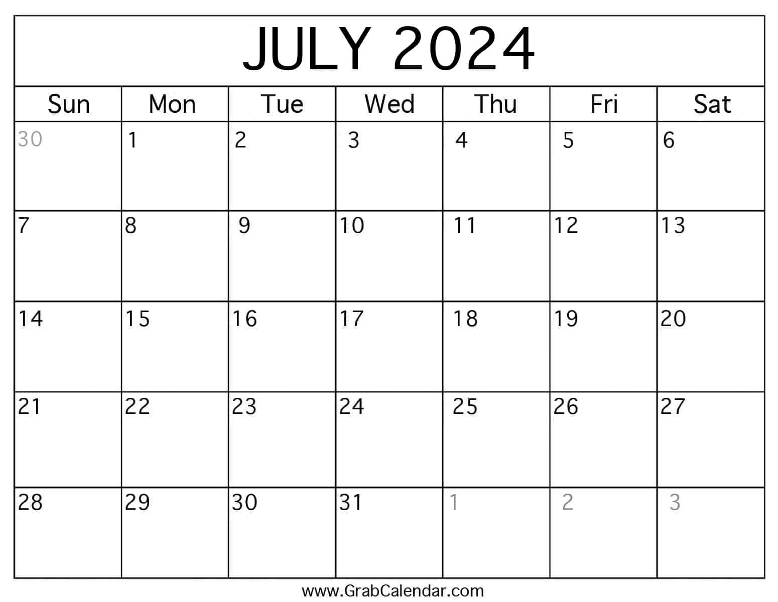 Printable July 2024 Calendar | June and July 2024 Calendar Printable