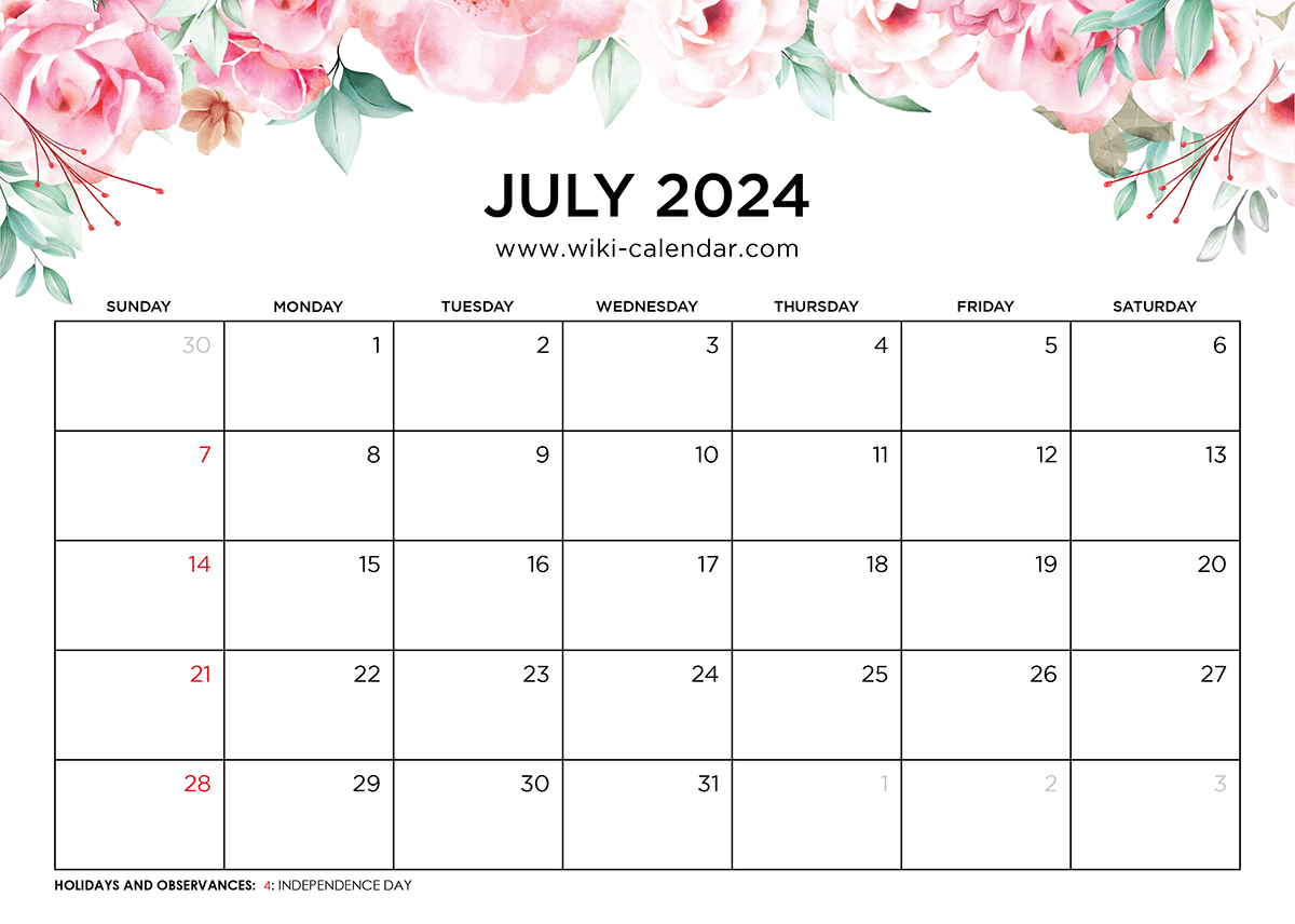 Printable July 2024 Calendar Templates With Holidays | Free Printable Calendar July 202