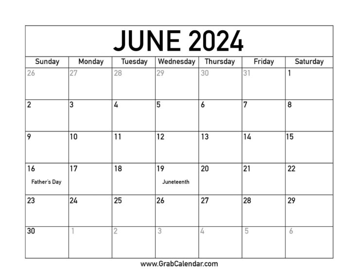 Calendar Template June 2024 Printable | Calendar 2024