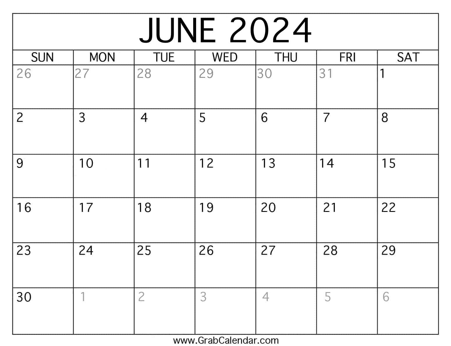 June 2024 Monthly Calendar Printable | Calendar 2024 | Printable ...