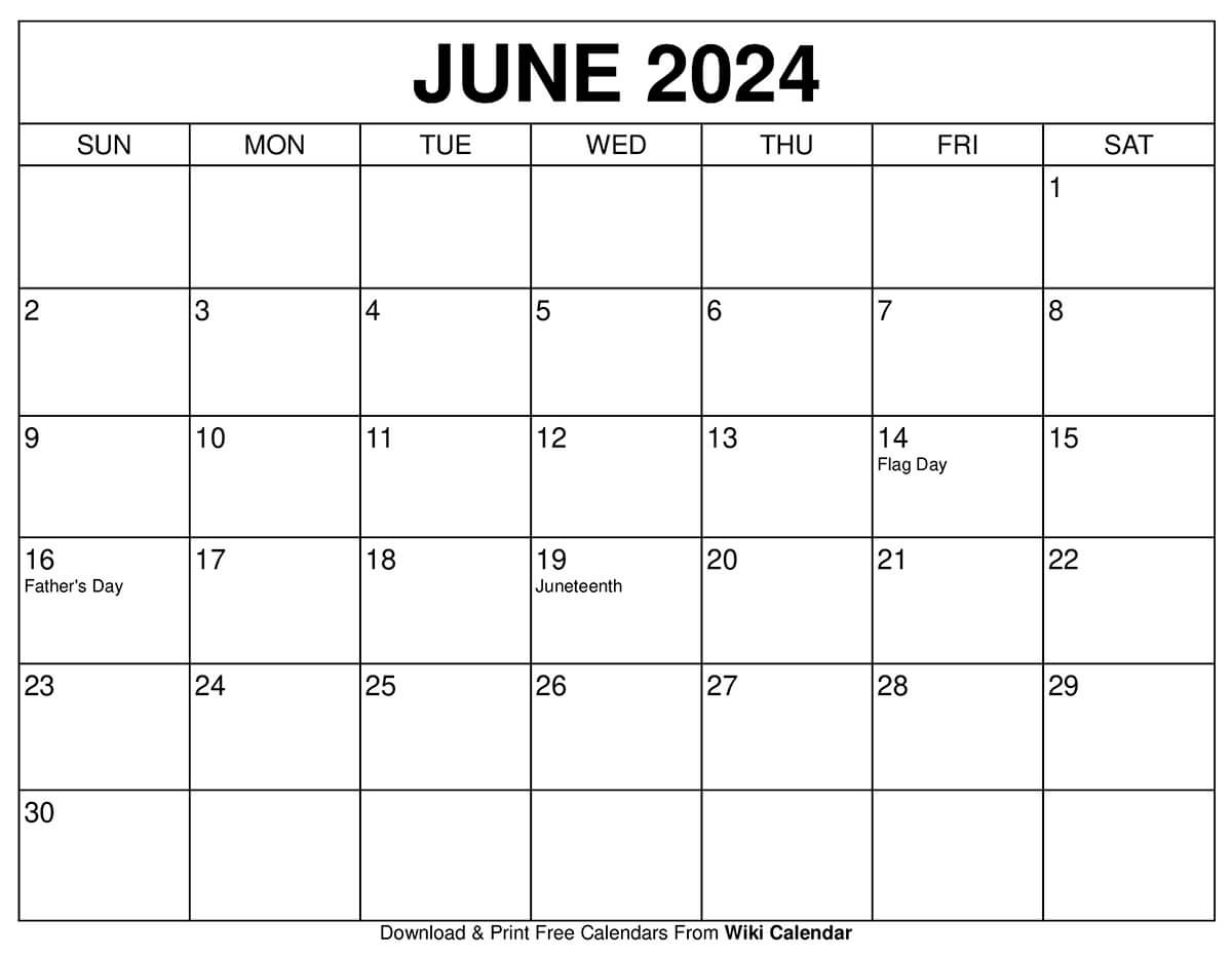 Printable June 2024 Calendar Templates With Holidays | Calendar Template For June 2024
