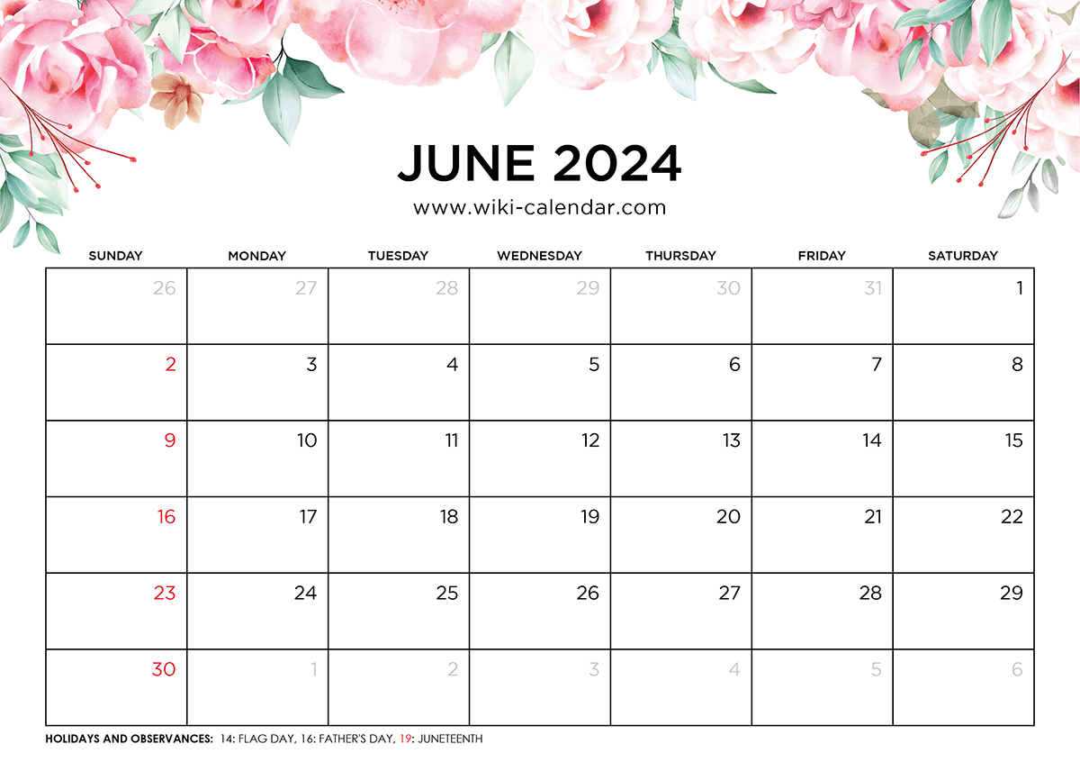 Printable June 2024 Calendar Templates With Holidays | Free Editable June 2024 Calendar