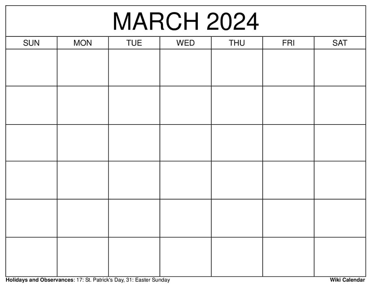 Printable March 2024 Calendar Templates With Holidays | June 2024 Calendar Template Free