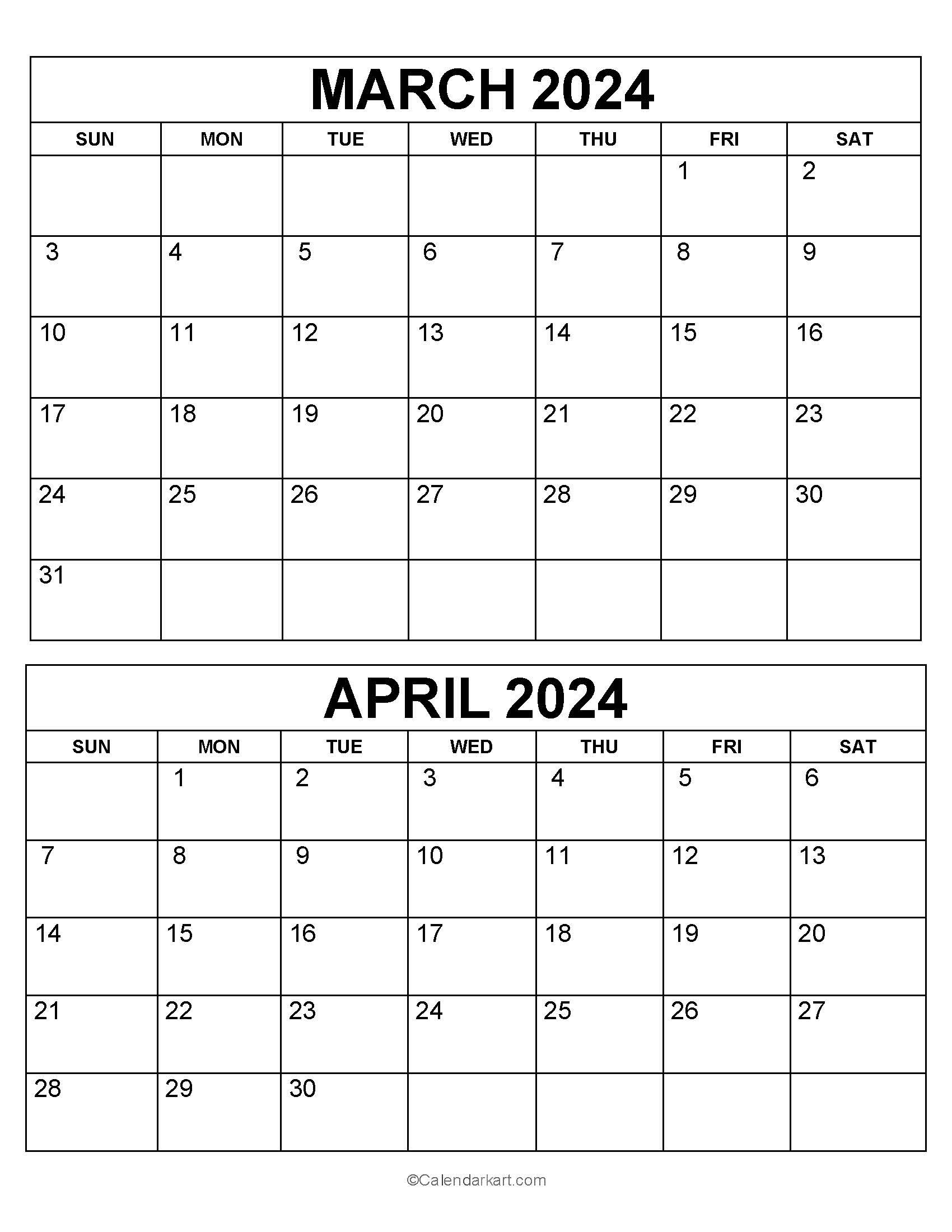 Printable March April 2024 Calendar (2Nd Bi-Monthly) - Calendarkart | Calendar 2024