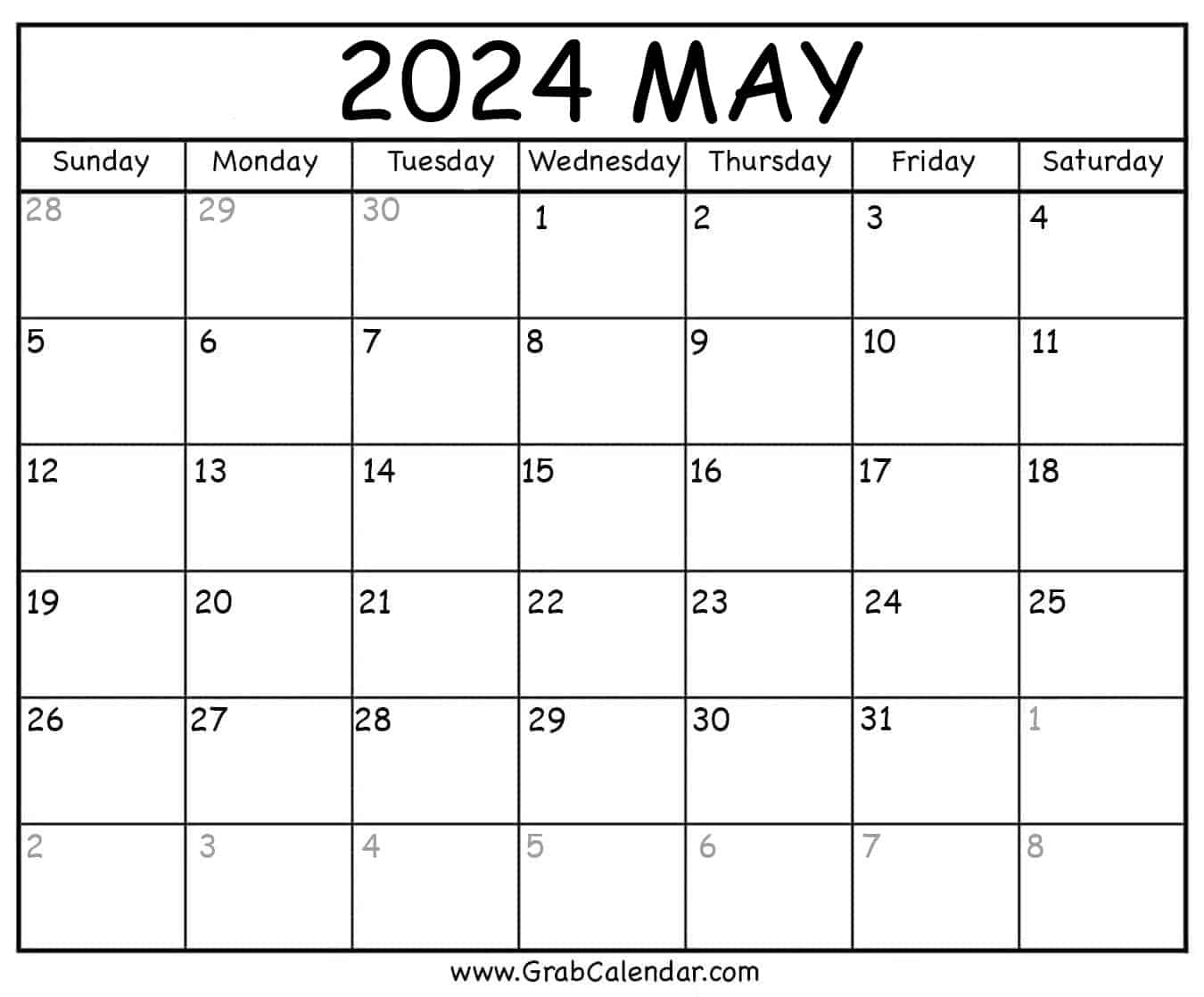 Printable May 2024 Calendar | Blank Calendar May and June 2024