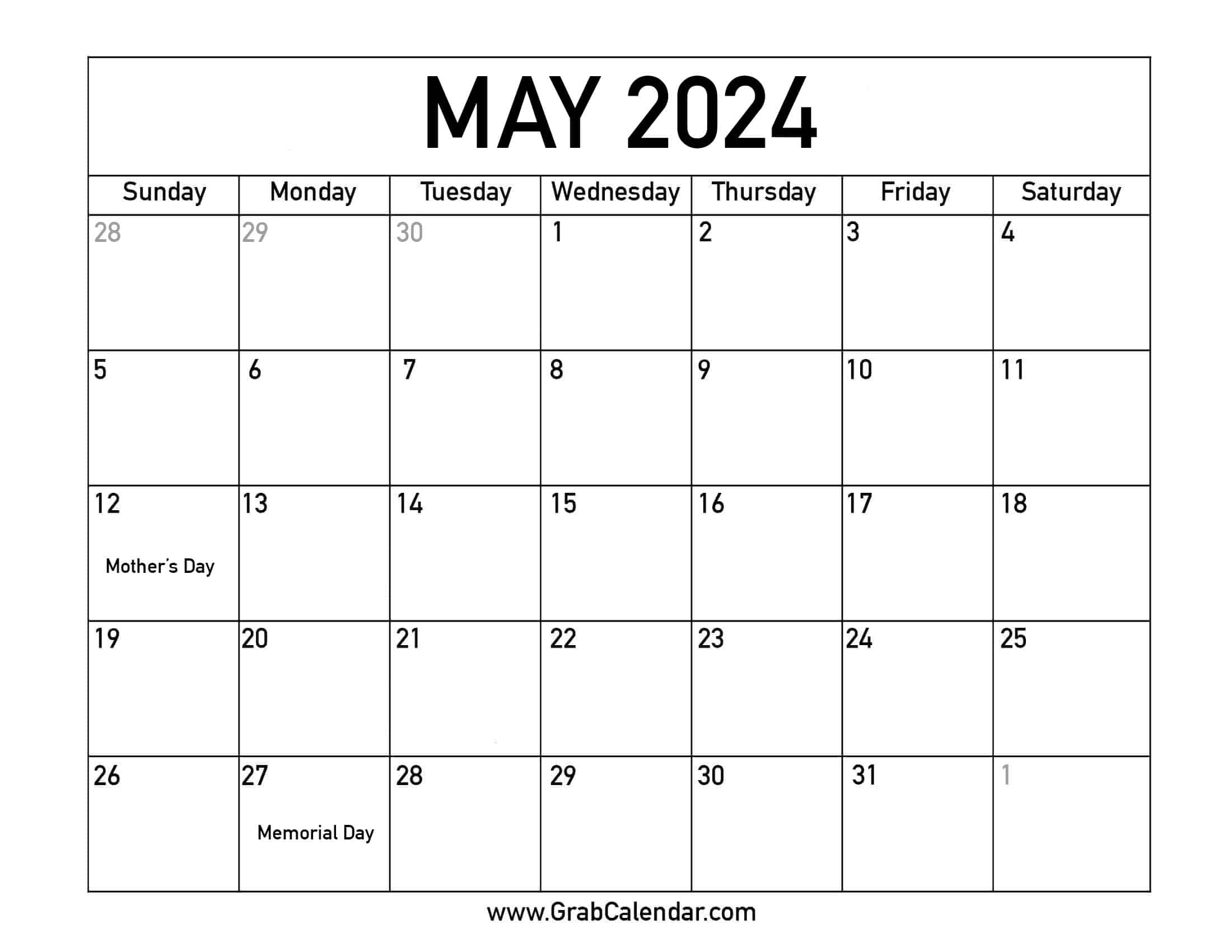 Printable May 2024 Calendar | Calendar 2024