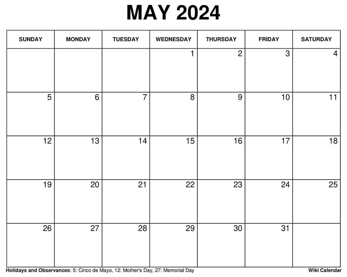 Printable May 2024 Calendar Templates With Holidays | Calendar 2024 May and June