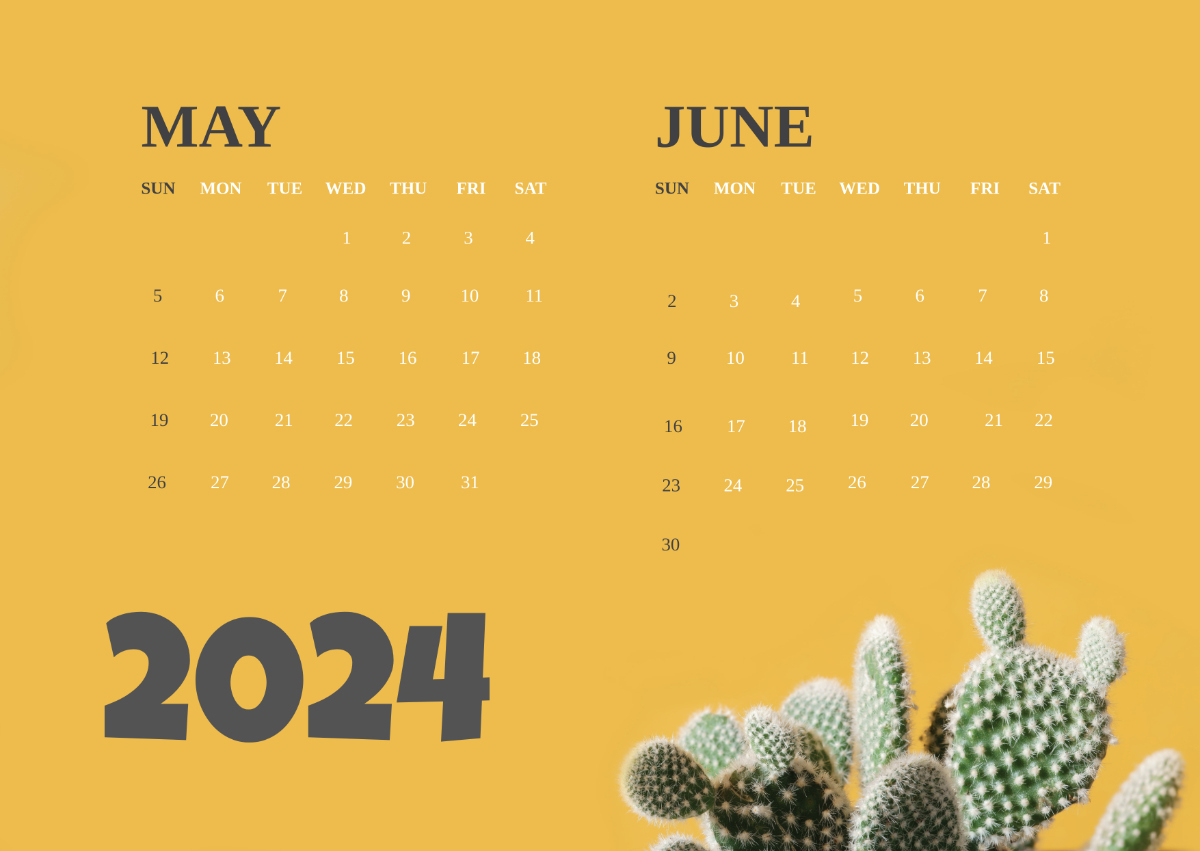 Printable May And June 2024 Calendar Template - Edit Online | Blank Calendar May and June 2024