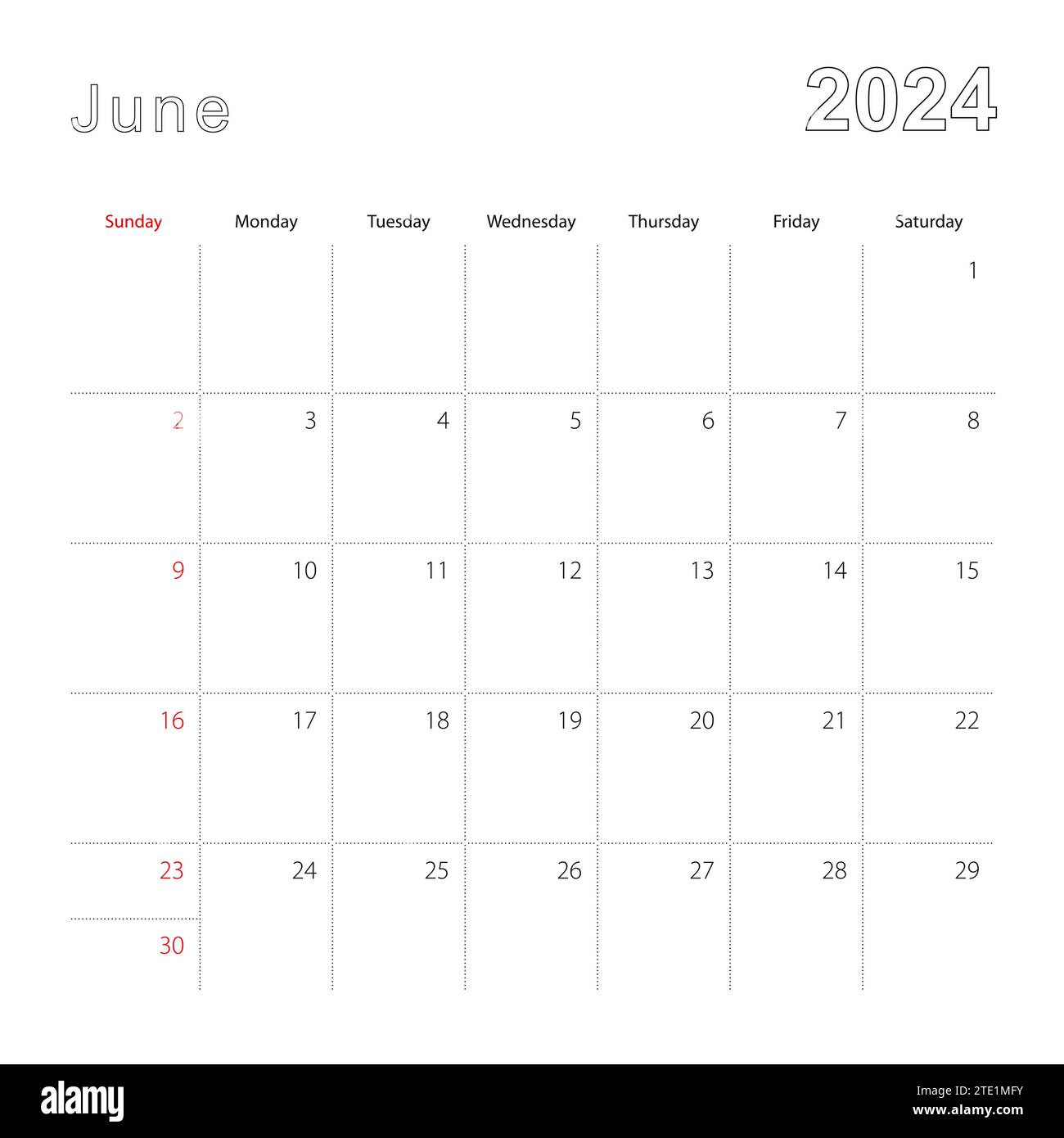 Simple Wall Calendar For June 2024 With Dotted Lines. The Calendar | Calendar 2024