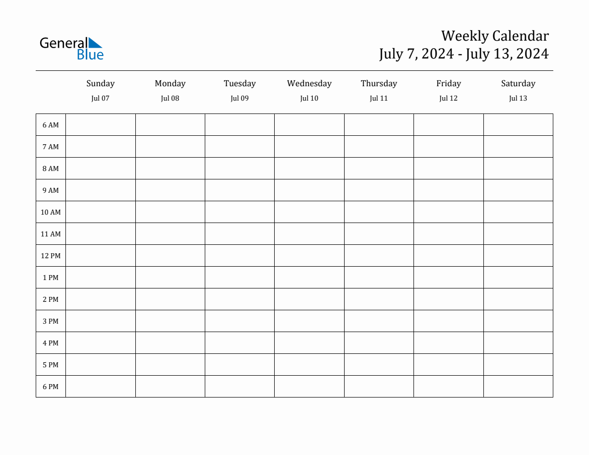 Weekly Calendar - July 7, 2024 To July 13, 2024 - (Pdf, Word, Excel) | Calendar 2024