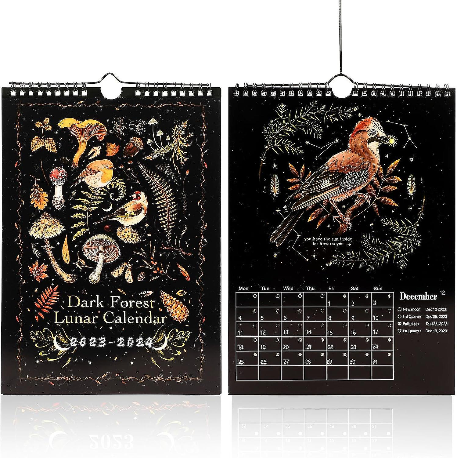 12X8Inch Dark Forest Lunar Calendar 2023-2024, July 2023- June | July 2024 Wall Calendar