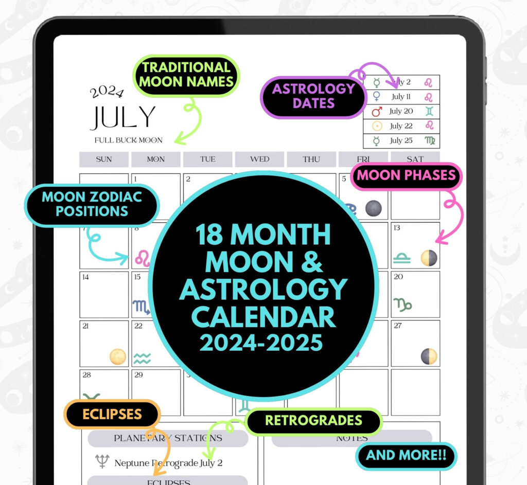 July 2024 Astrology Calendar | Calendar 2024 | Printable Calendar 2024