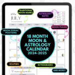 18 Month Moon And Astrology Calendar 2024 2025 Pdf Full Moon New |  Calendar 2024