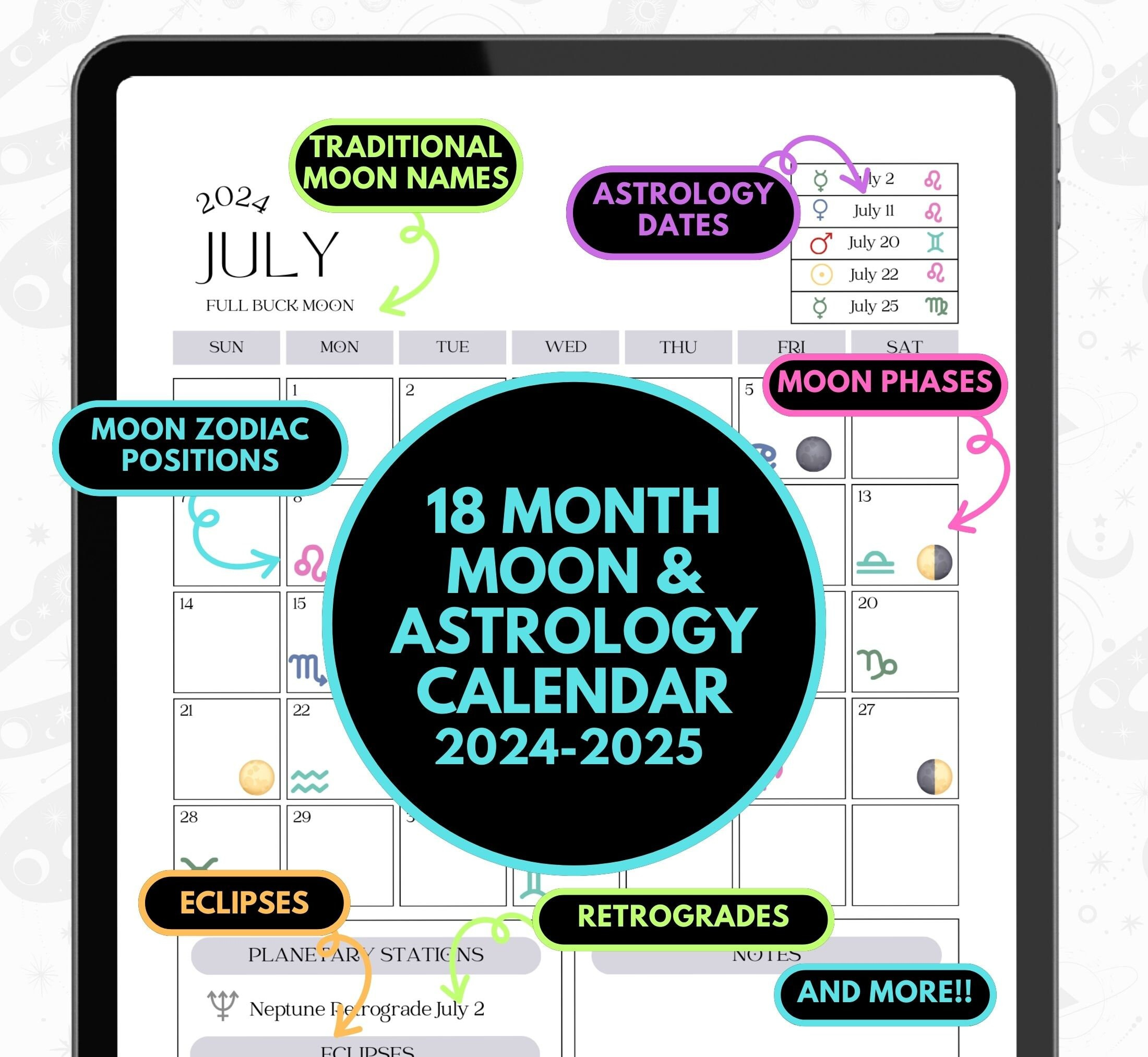 18 Month Moon And Astrology Calendar 2024-2025 Pdf Full Moon New | Calendar 2024