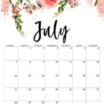 2024 Floral Calendar Printable   Paper Trail Design | Floral July 2024 Calendar