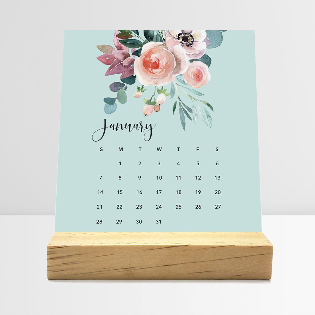 2024 Floral Desk Calendar With Wood Stand Monthly Desk Calendar | Desk Calendar July 2024