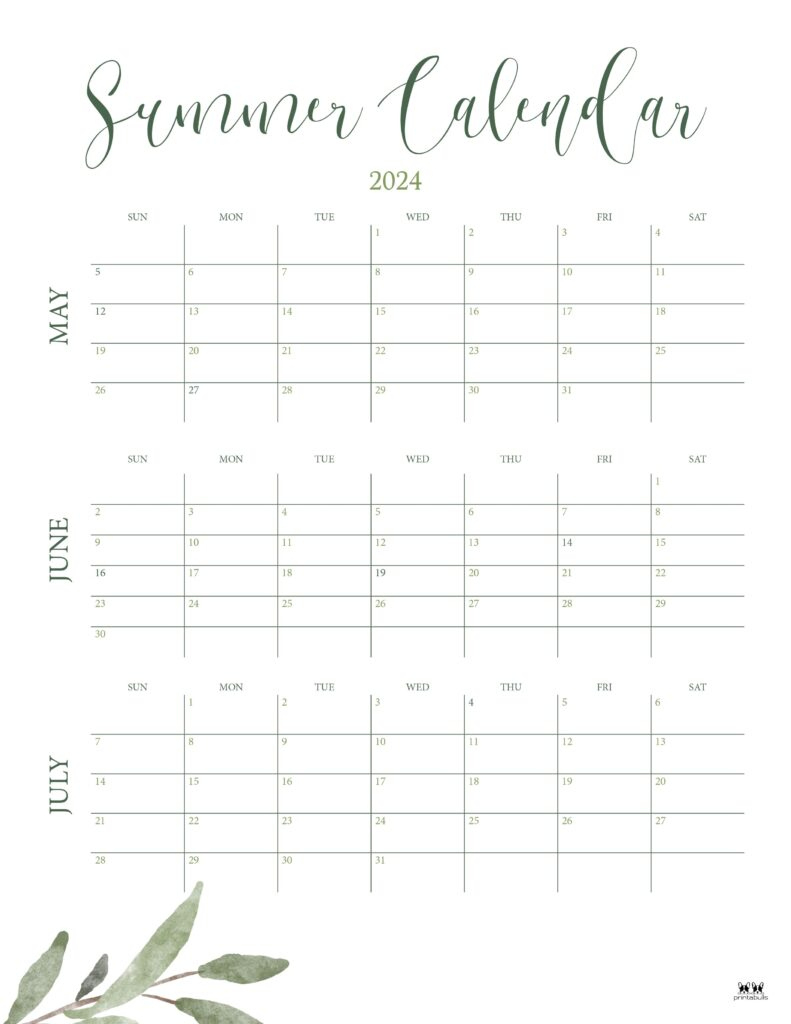 2024 Summer Calendars - 18 Free Printables | Printabulls | Calendar 2024