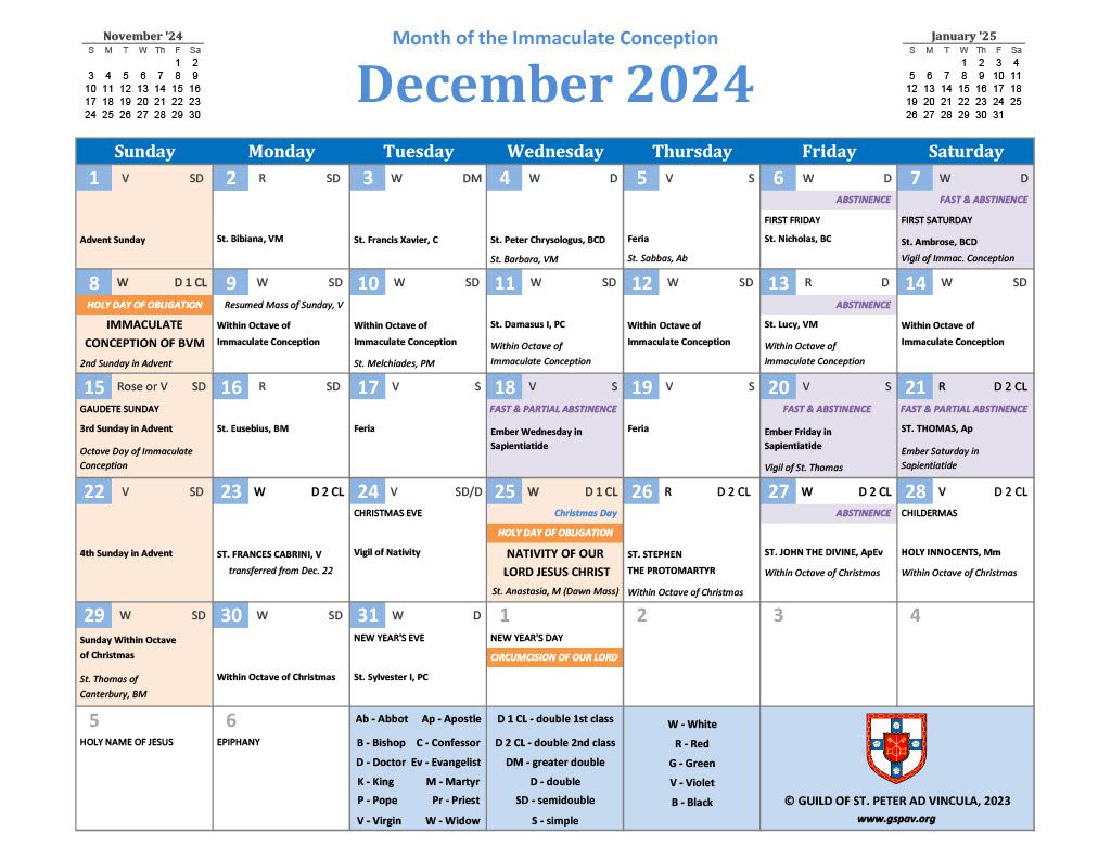 2024 Traditional Catholic Calendar | Calendar 2024