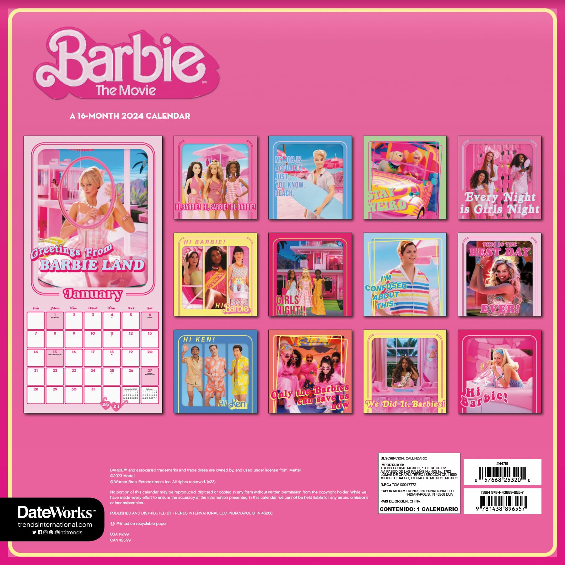 Barbie The Movie 2024 Wall Calendar - Youloveit | July Movie Calendar 2024