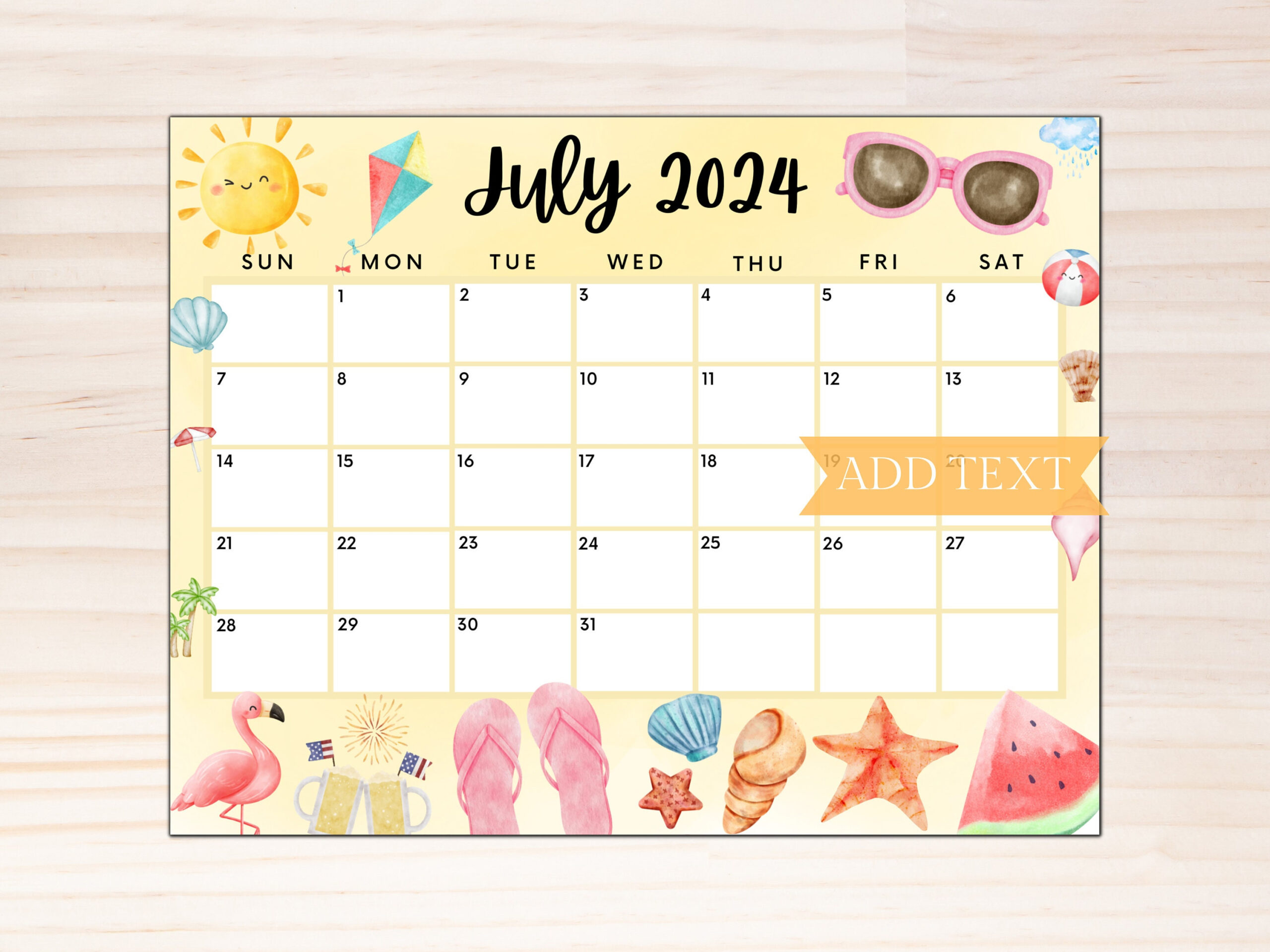 Bearbeitbarer Kalender Juli 2024, Druckbarer Juli-Planer | Calendar 2024