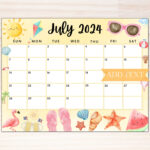 Bearbeitbarer Kalender Juli 2024, Druckbarer Juli Planer | Cute Calendar July 2024