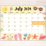 Bearbeitbarer Kalender Juli 2024, Druckbarer Juli Planer | Cute July 2024 Calendar