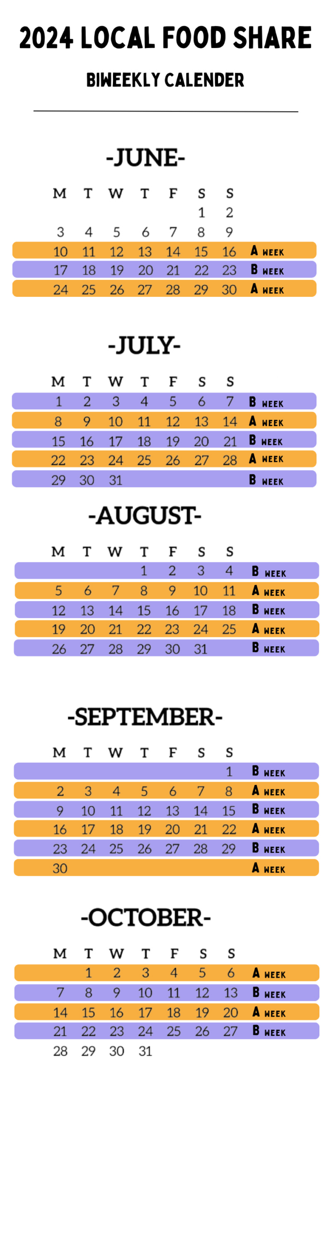 Biweekly Calendar - 2024 Local Food Share | July Ebt Calendar 2024