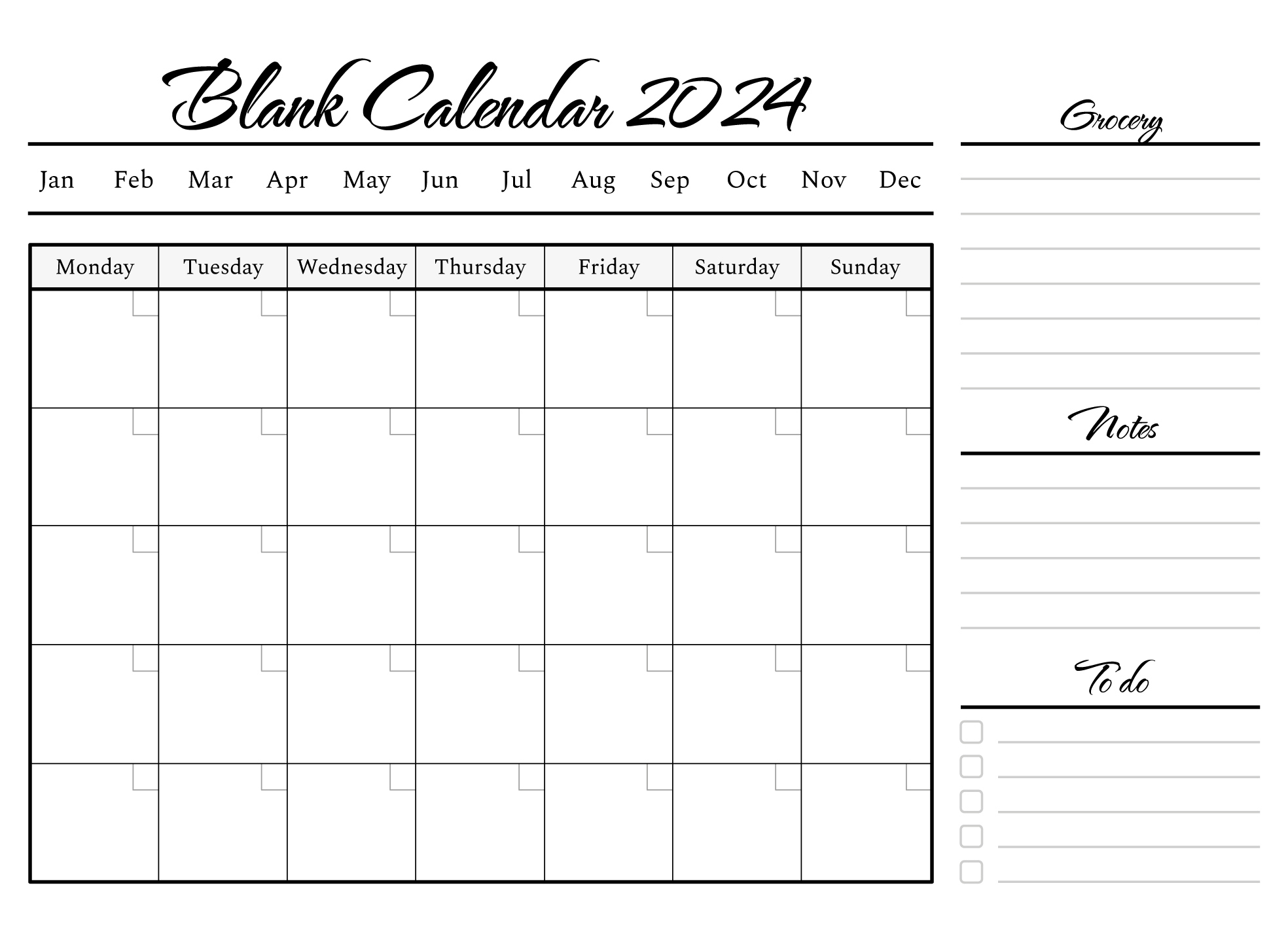 Blank Calendar Template 2024 Free Google Docs Template - Gdoc.io | July 2024 Calendar Google Docs