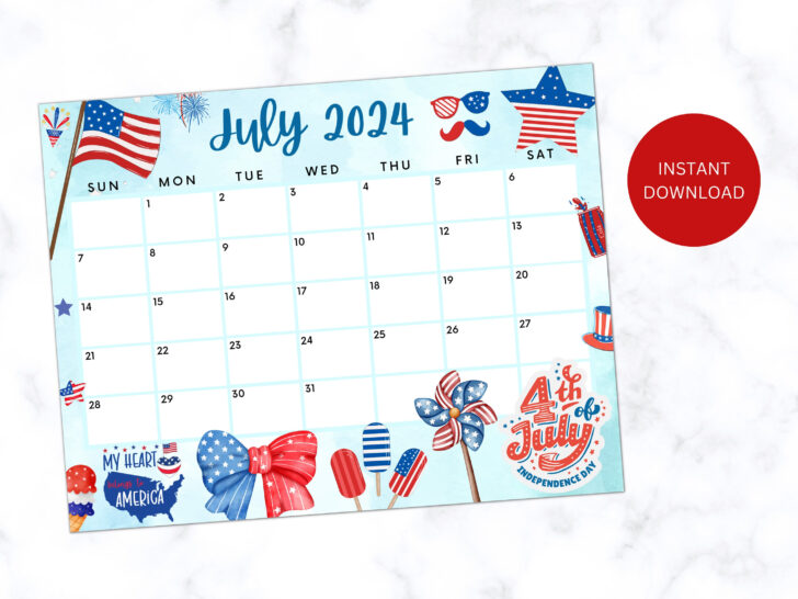 Fourth of July 2024 Calendar | Calendar 2024