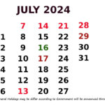 Calendar July 2024 | July 2024 Calendar India