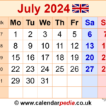 Calendar July 2024 Uk With Excel, Word And Pdf Templates | July 2024 Calendar Uk