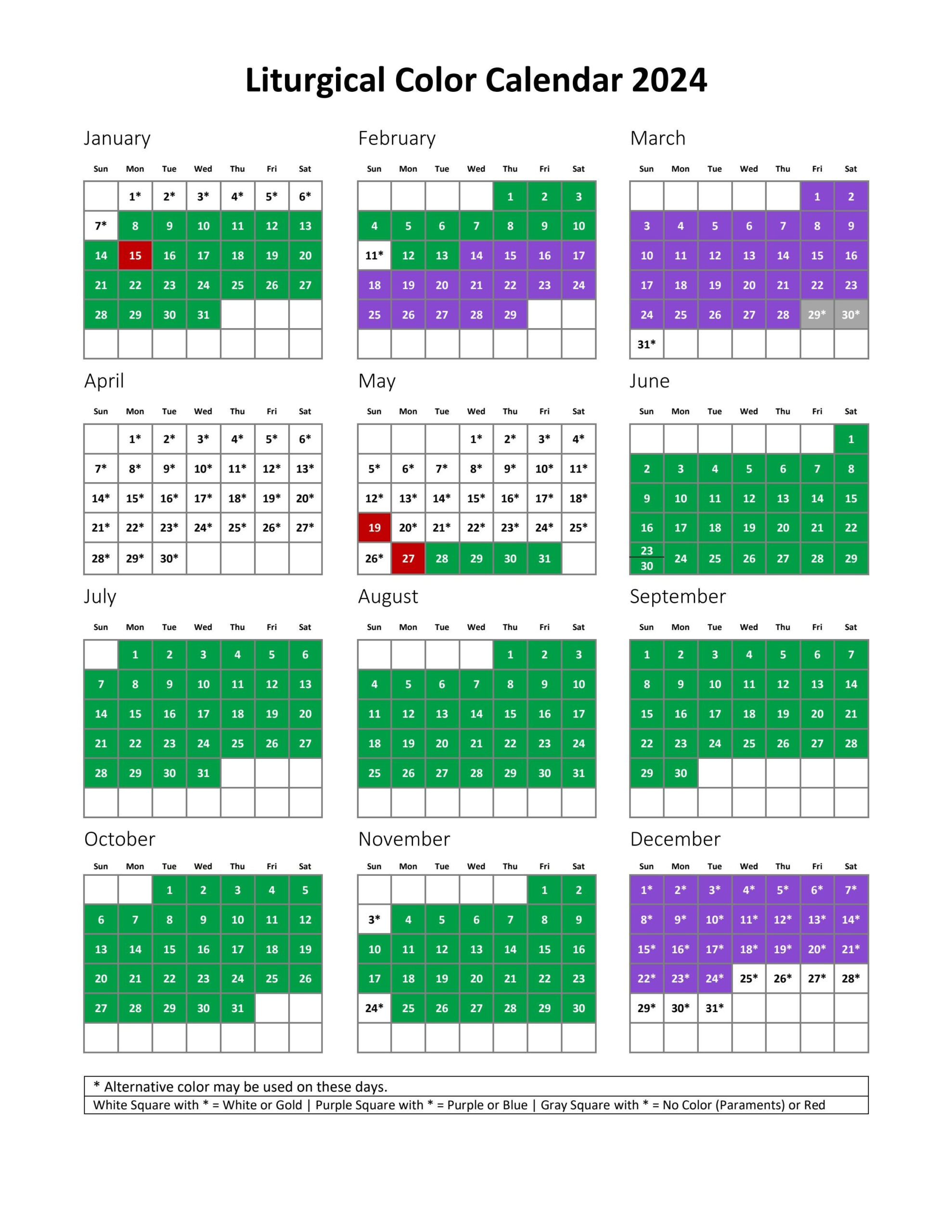 Cokesbury Liturgical Color Calendar 2024United Methodist | Calendar 2024