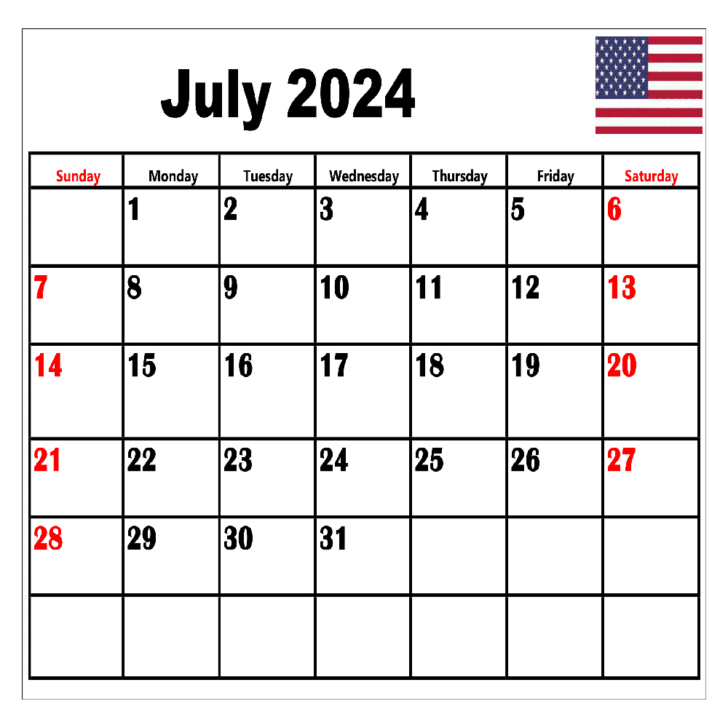 14 July 2024 Calendar Printable | Calendar 2024