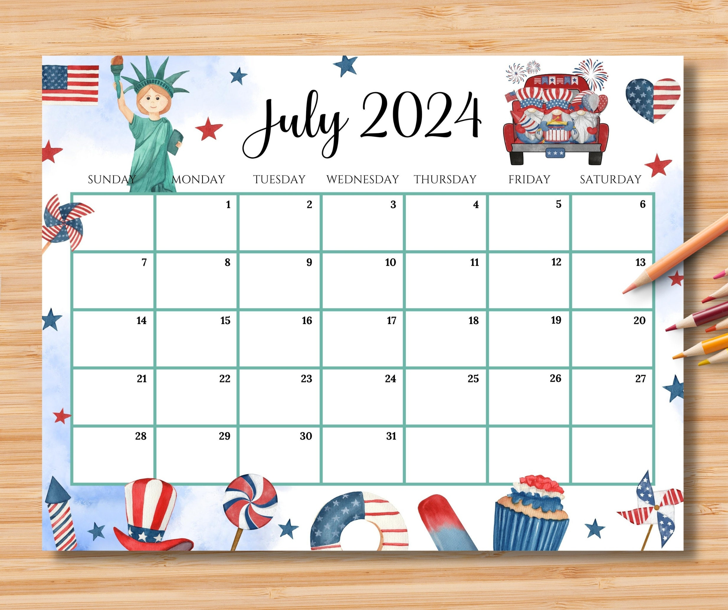 Editable July 2024 Calendar, 4Th July Independence Day, Printable | Calendar 2024