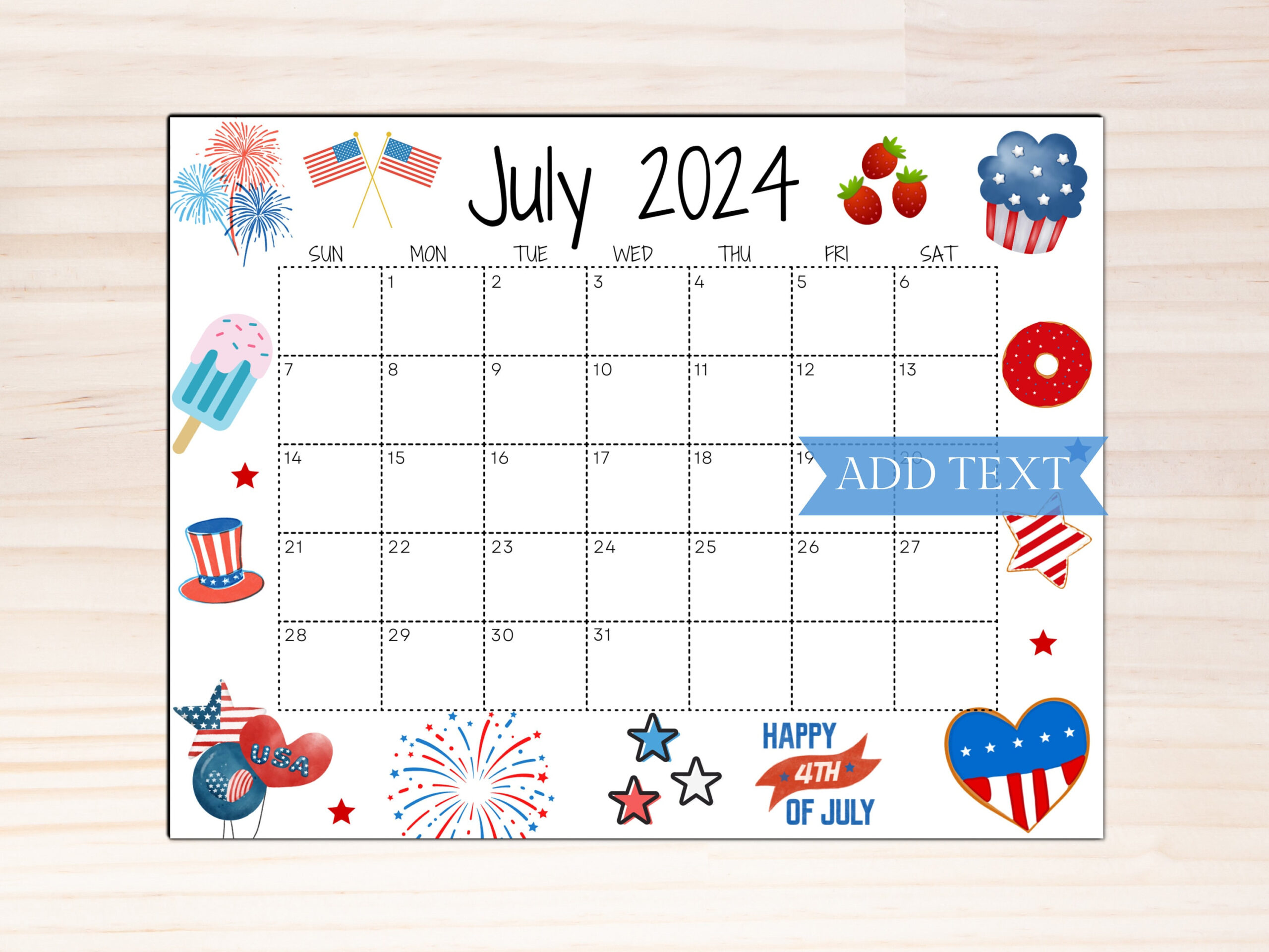 Editable July 2024 Summer Calendar, Printable Classroom Calendar | Editable Calendar Template July 2024