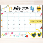 Editable July 2024 Summer Calendar, Printable July Calendar | July Fillable Calendar 2024