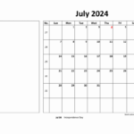 Free Download Printable July 2024 Calendar, Large Box, Holidays | July 2024 Calendar Large Squares